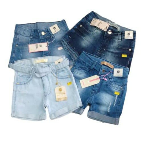 Shorts Menina Jeans Lycra Infantil Kit 2 Peças 04-08