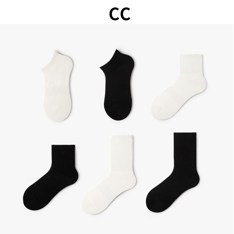 Two color black and white medium stockings CC Meia Cano Curto Soquete Atacado 12 Par Meias  Cano Longo grosso Sport ALGODÃO