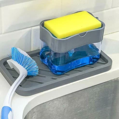 Dispenser Porta Detergente Com Suporte Porta Esponja 650ml 2 Em 1 ENVIO RAPIDO