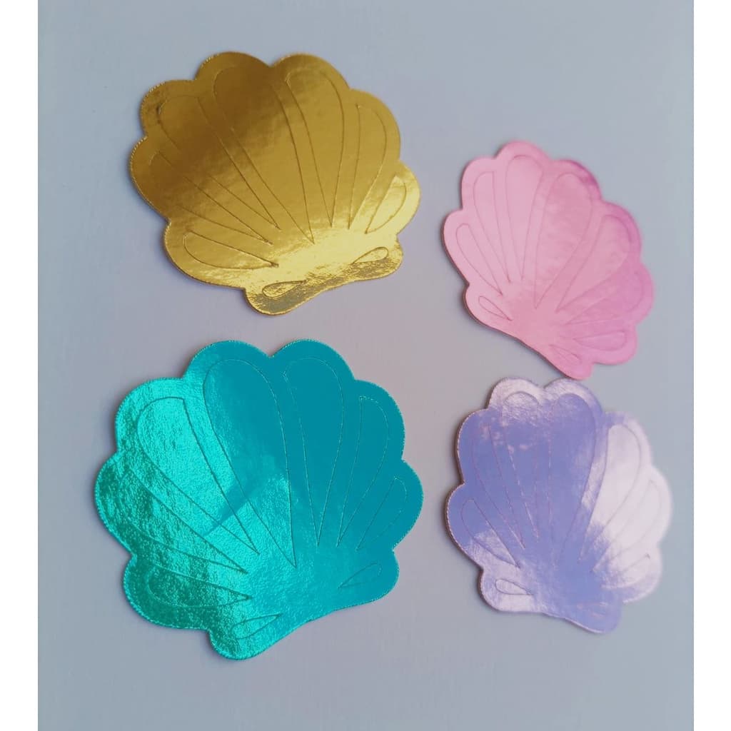 Aplique concha sereia mar lembrancinhas dourado prata rosa rose papel lamicote laminado 10 unidades