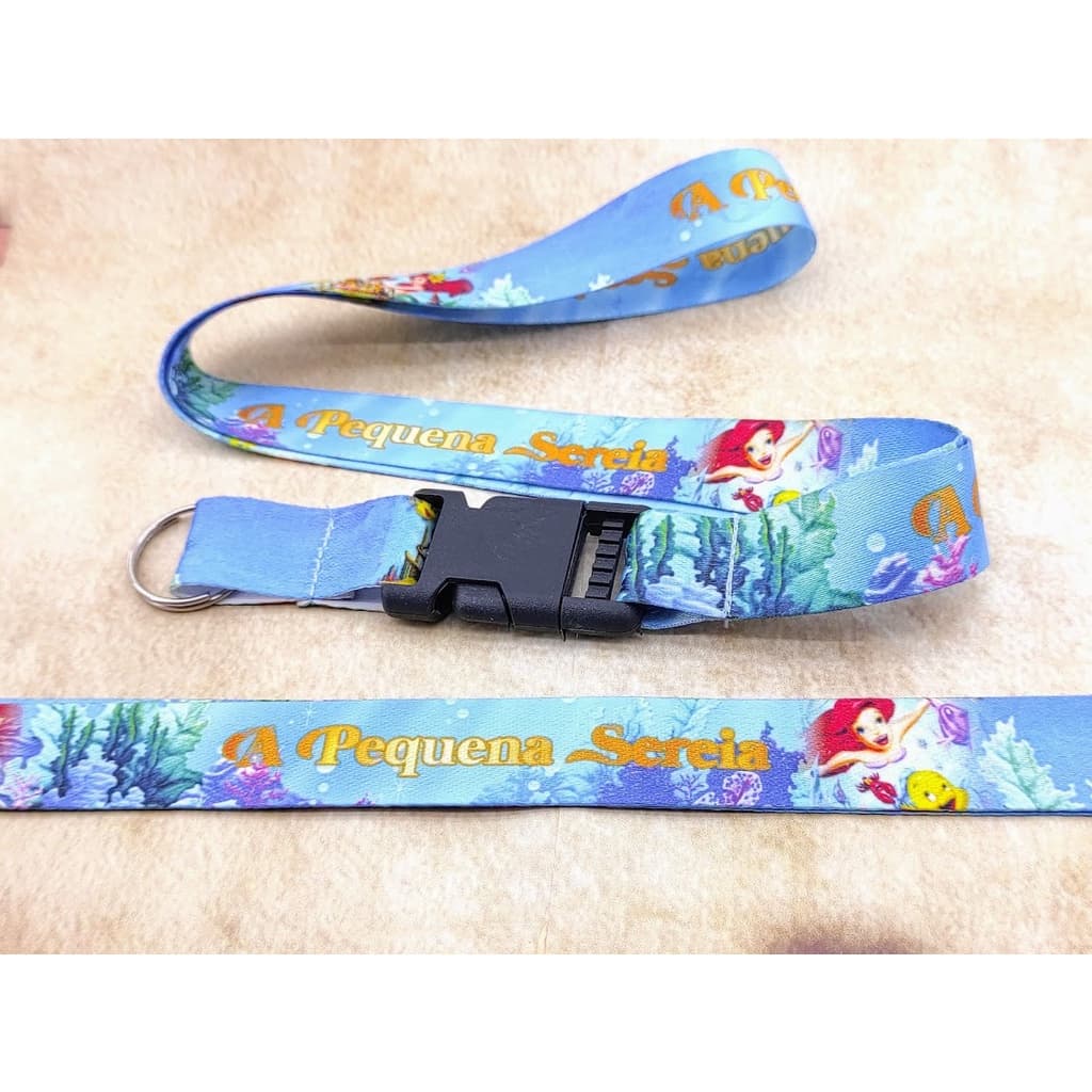 Cordão para pescoço A PEQUENA SEREIA chaveiro Tirante com engate rápido para moto, chaveiro chupeta caneca moto ou crachá