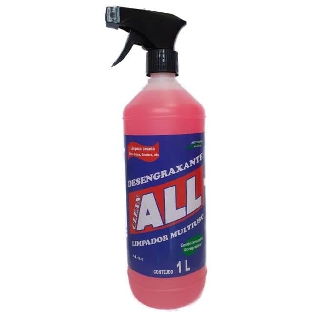 Desengraxante Removedor Multiuso Clean All 1L + Gatilho Spray Limpeza Pesada Graxa Óleo Gordura