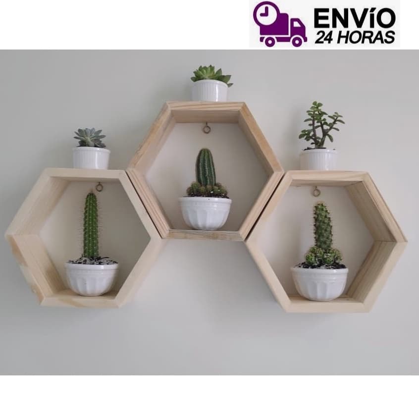 Trio Nicho Decorativo Colmeia em Madeira Pinus
