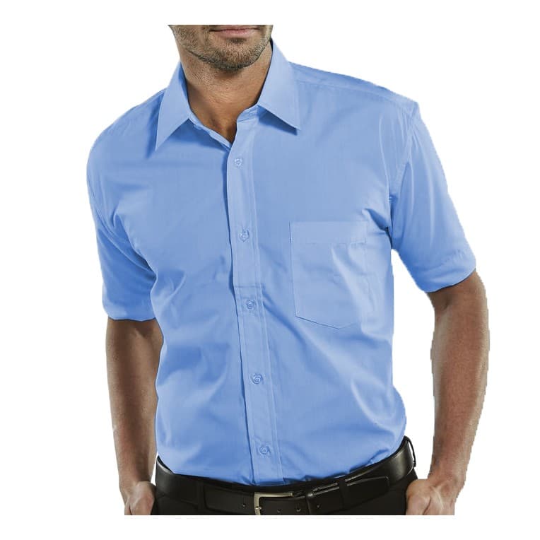 Camisa Social Manga Curta 100% Microfibra Masculina Azul Claro Clara