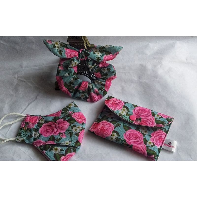 Máscara + carteira multiuso + scrunchies