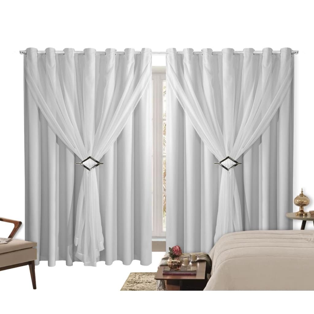Cortina Corta Luz 4,00m X 2,60m 100% Blackout Com Voil Branco