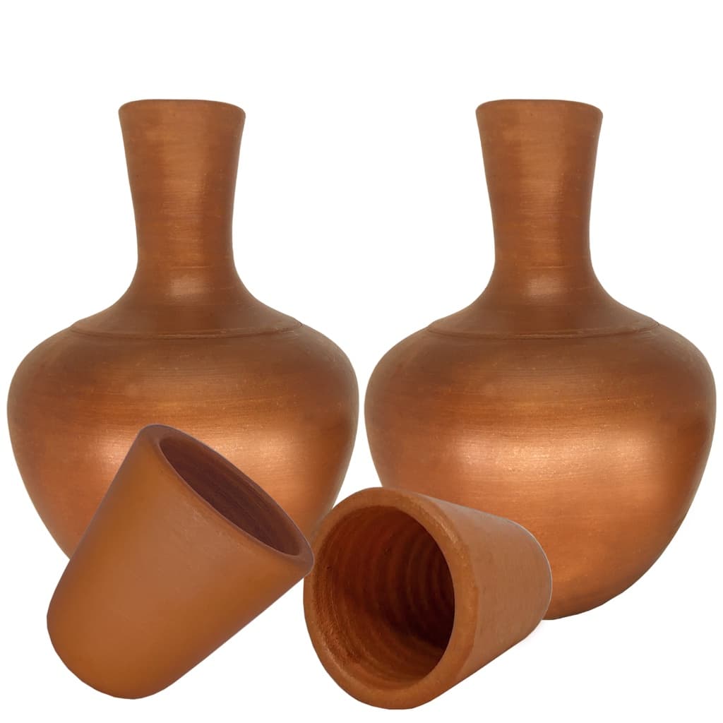 Garrafa De Água Botija Moringa Com Copo Barro Artesanal Kit