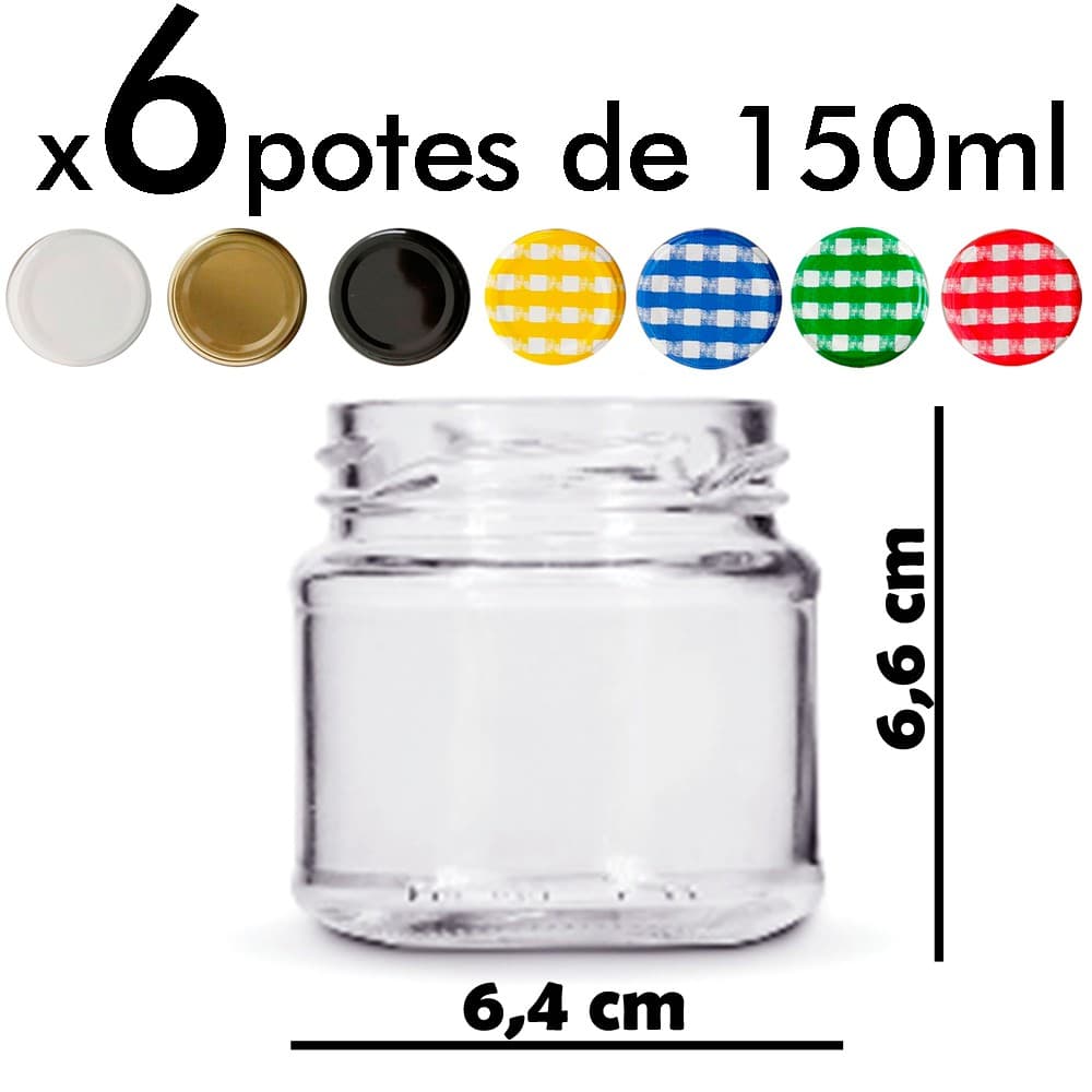 Pote Vidro 150ml - kit 6 unidades com tampa metálica