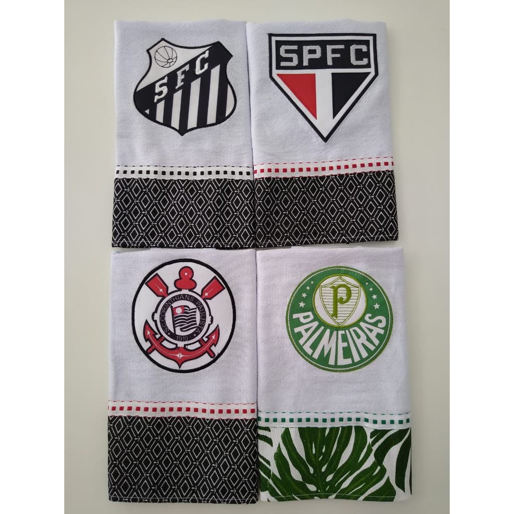 04 Pano de prato Times com barrado e passa fita e bordado