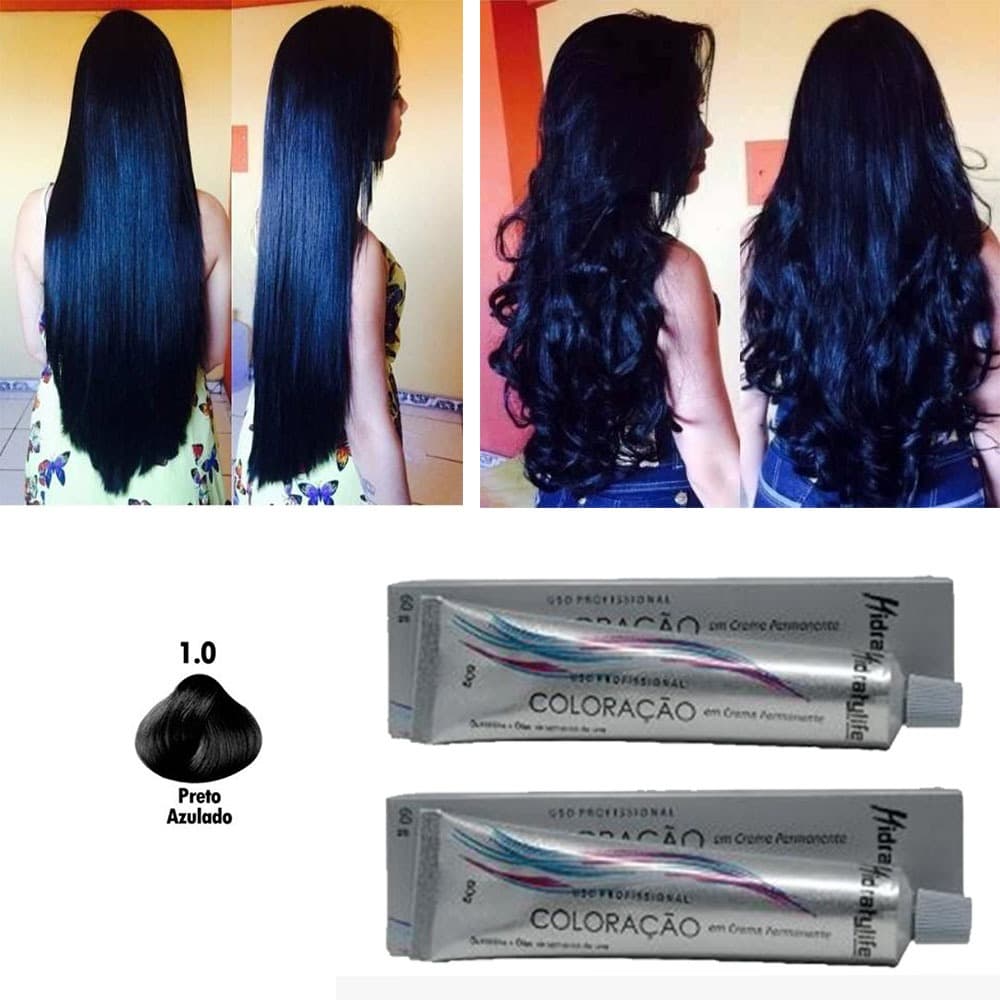 Kit 02 Tinta Coloração Preto Azulado 1.0 Mairibel 60g