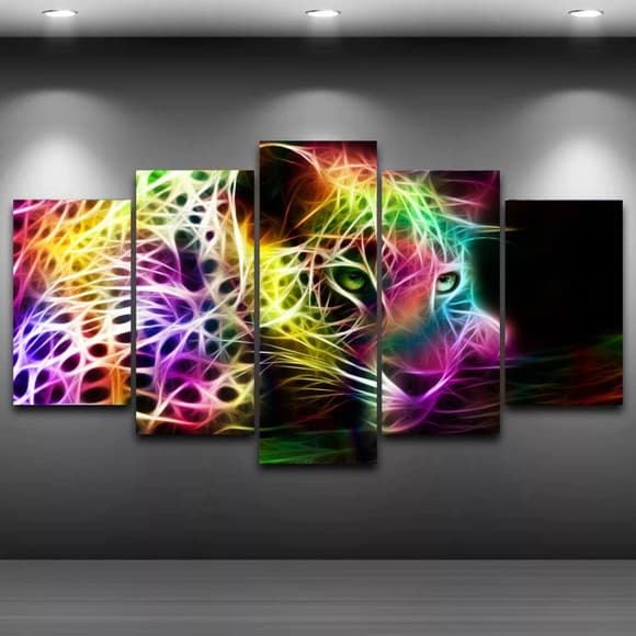 Quadro Decoração 5 peças - tigre abstrato