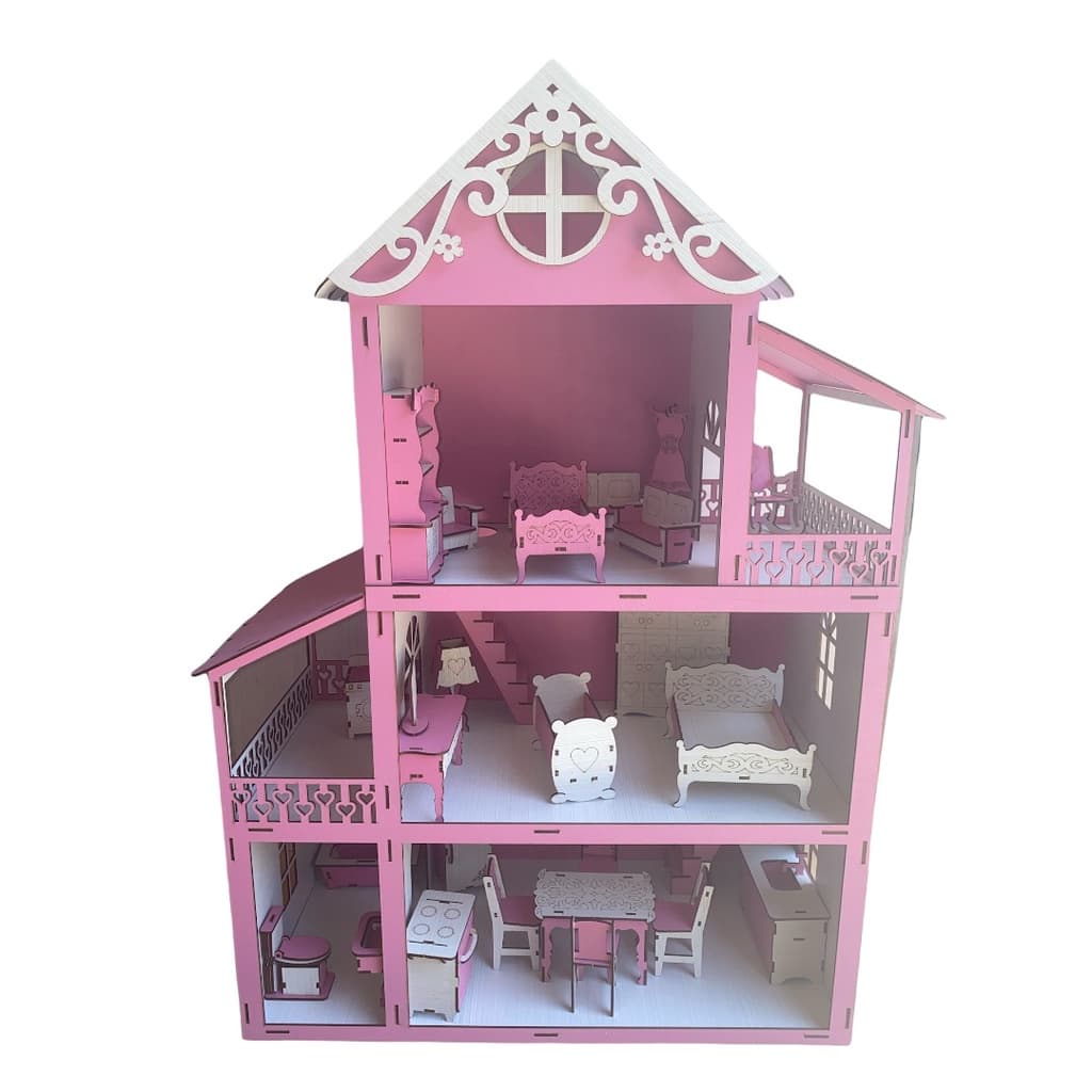 casa casinha de boneca 80 cm pintada frente rosa