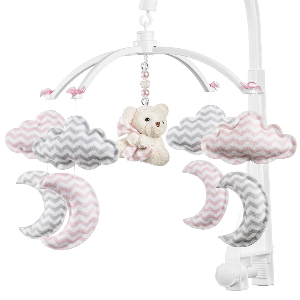 Móbile Berço Bebê Musical E Giratório Manta Rosa Envio Imediato