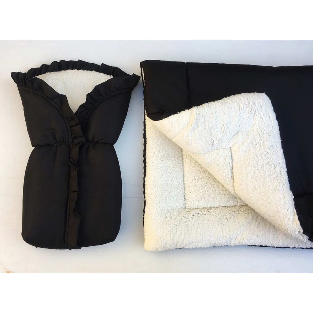 Kit Porta Bebê Saco De Dormir Sherpa + Coberdrom Dupla Face de Berço Menina Menino Preto