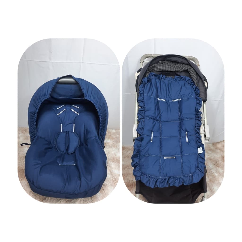 Capa para bebe conforto com capota solar e protetor de cinto + Capa carrinho azul marinho
