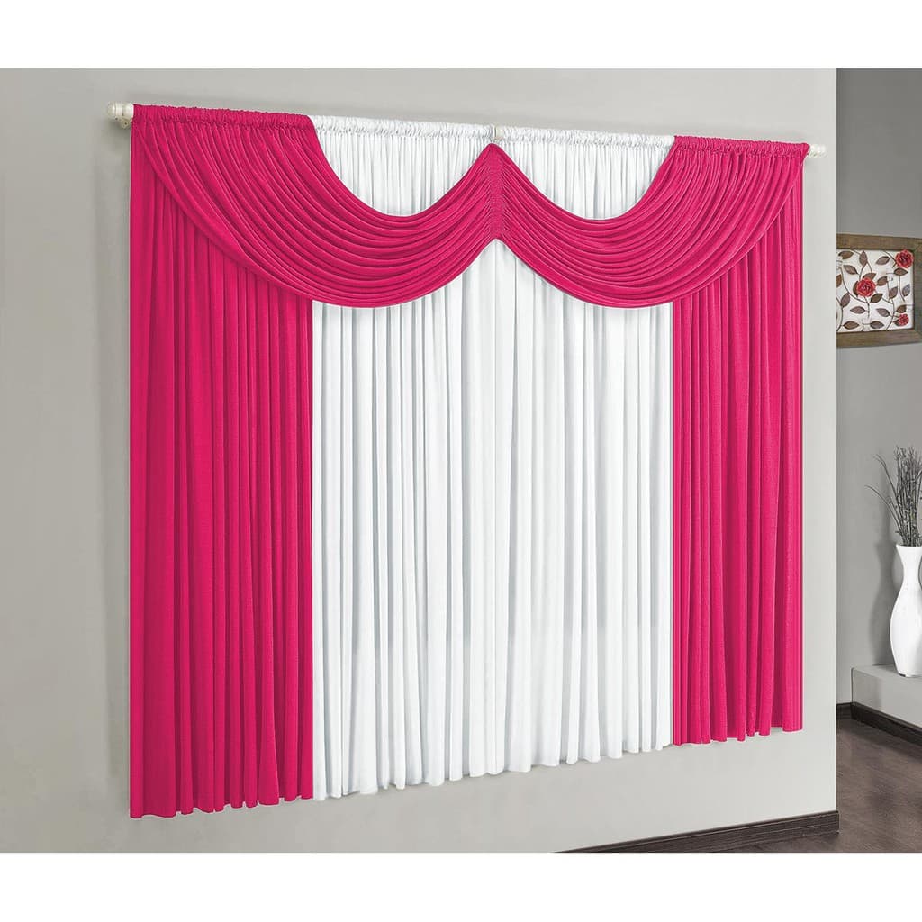 Cortina Para Sala Quarto Riviera Malha Gel 2 m x 1,70 m Para Varão Simples Pink Branco