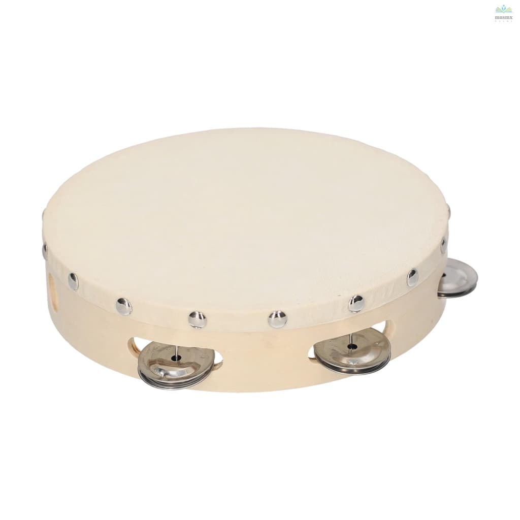 [Envio Rápido] Pandeiro De Mão De 8 Polegadas Com Jingles De Fileira Única De Metal Pele De Tambor De Carneiro Pandeiros