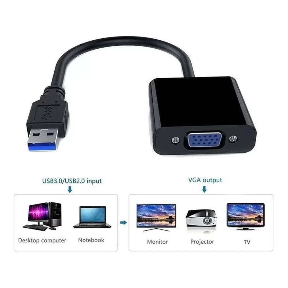 1 UNIDADE = USB para VGA = Cabo Adaptador Conversor Usb Para Vga Monitor Multitelas Pc