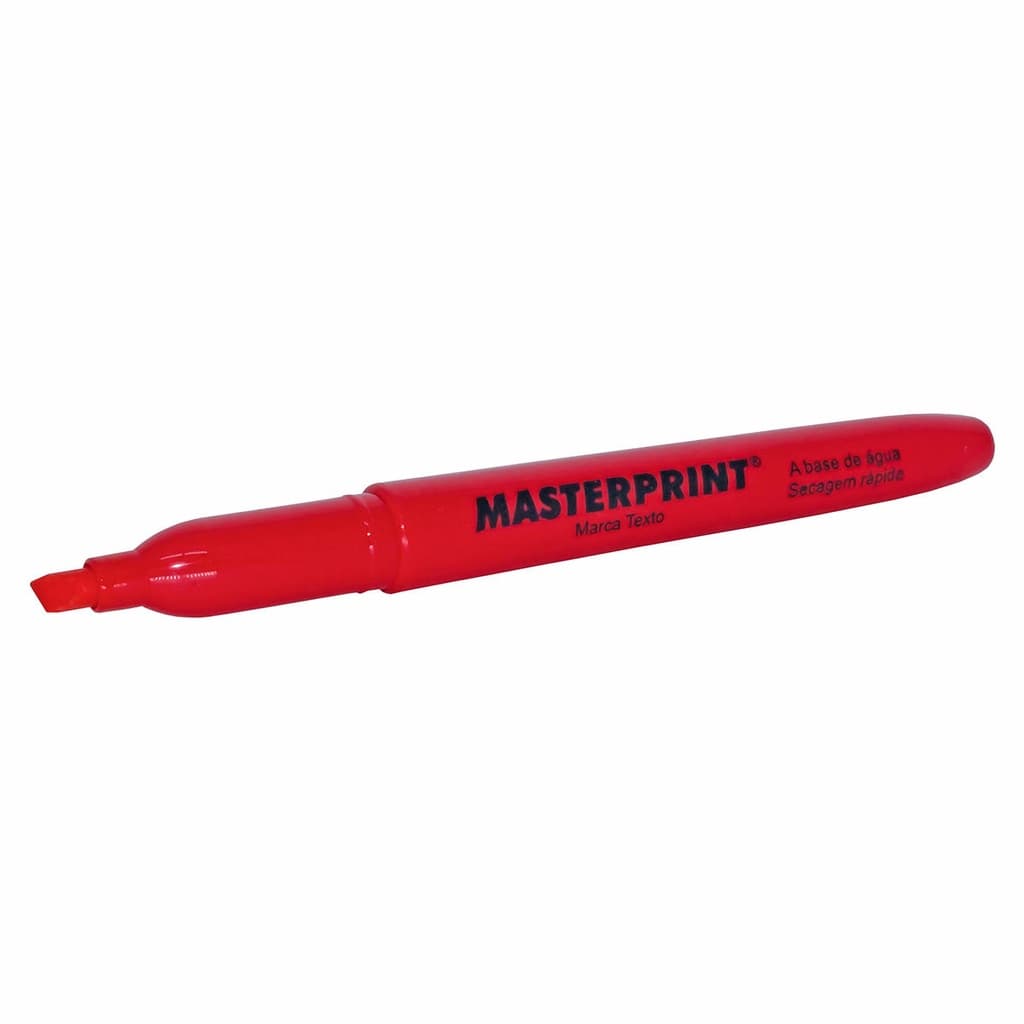 Caneta Marca Texto Vermelha com Ponta Chanfrada Masterprint MP-612 Pincel MP612
