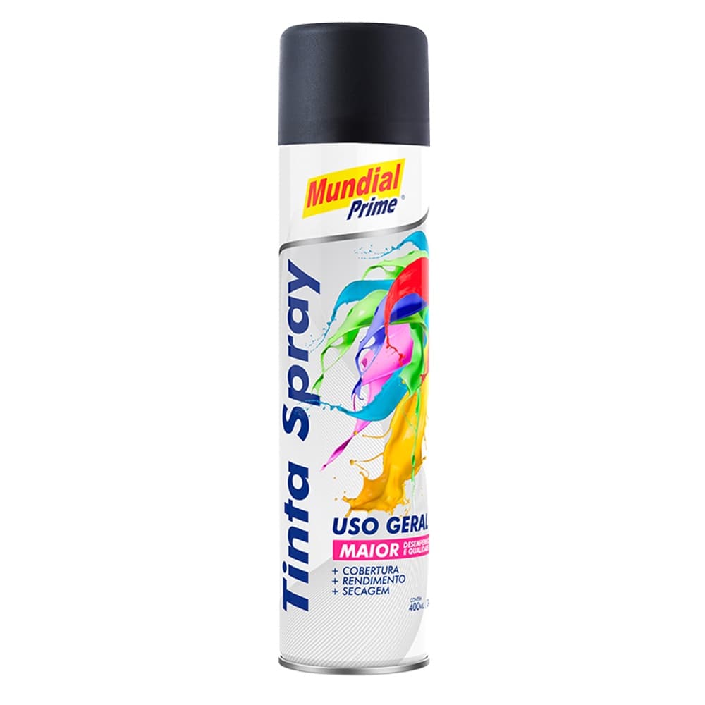 Tinta Spray Preto Fosco Uso Geral 400ml Mundial Prime Alta Cobertura