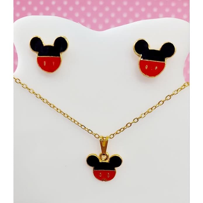 Conjunto Brinco e Colar infantil menina folheado diversos personagens pronta entrega