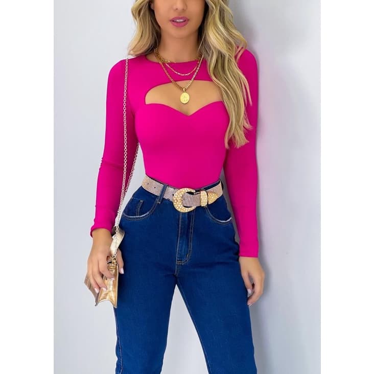 BODY FEMININO MANGA LONGA LOVE FORRADO ALFAIATARIA EM SUPLEX PREMIUM
