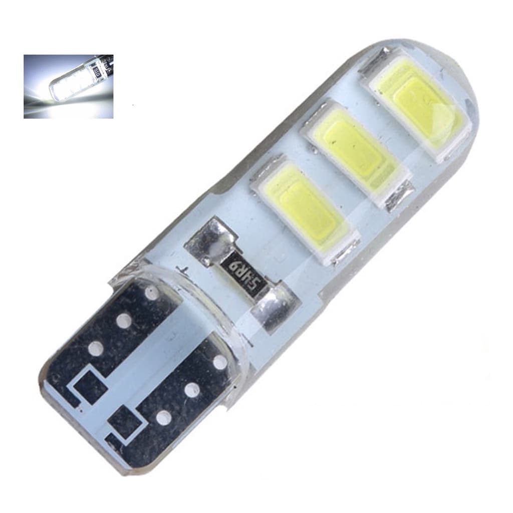 Kit 10 Lampada T10 Ssiliconada 6 Led 5630 W5w Branco 12V