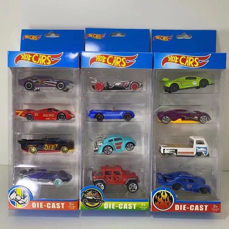 Carrinho De Ferro Estilo Hot Wheels Kit Com 4 Miniaturas Colecionáveis Hot Cars