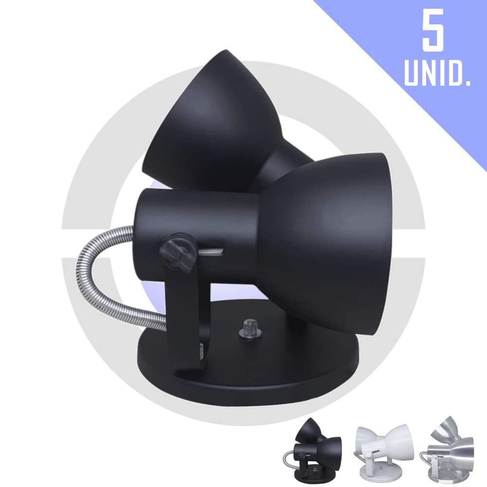 Kit 5 Spot Sobrepor Teto Parede Duplo LED Quarto Sala Cozinha Loja Salao em Aluminio Base E27 Bivolt