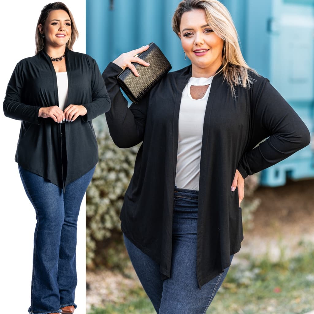 Cardigan Kimono  Plus Size Juquitiba Brasil Preto Outono Inverno