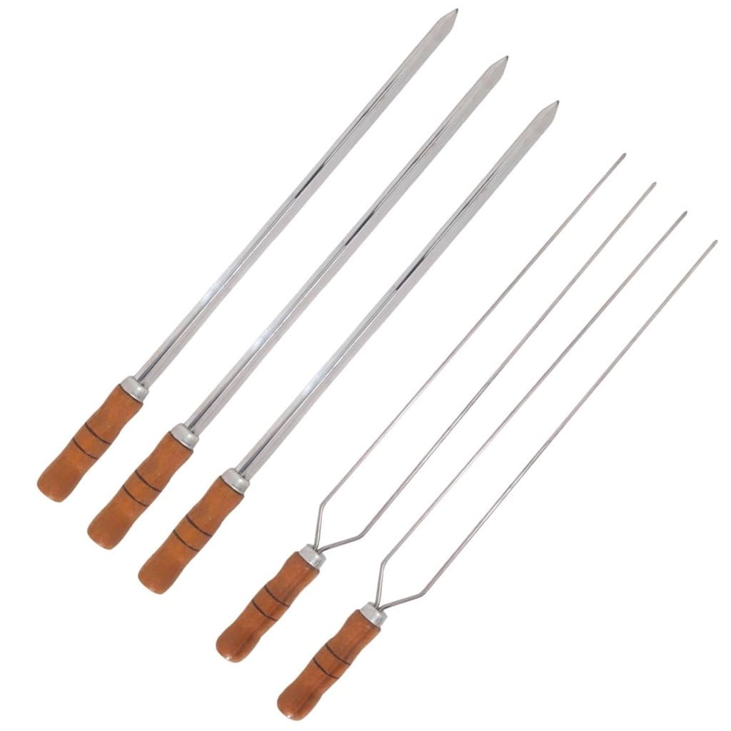 Kit 5 Espetos Espada E Duplo Inox 70cm Com Cabo De Madeira