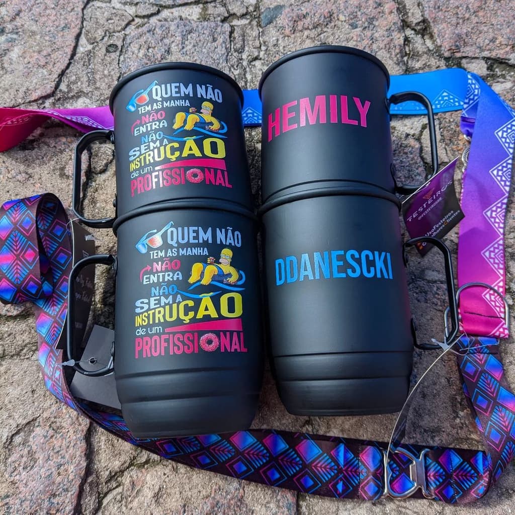 Caneca de aluminio personalizada com nome - Caneca de alumínio com tirante personalizado
