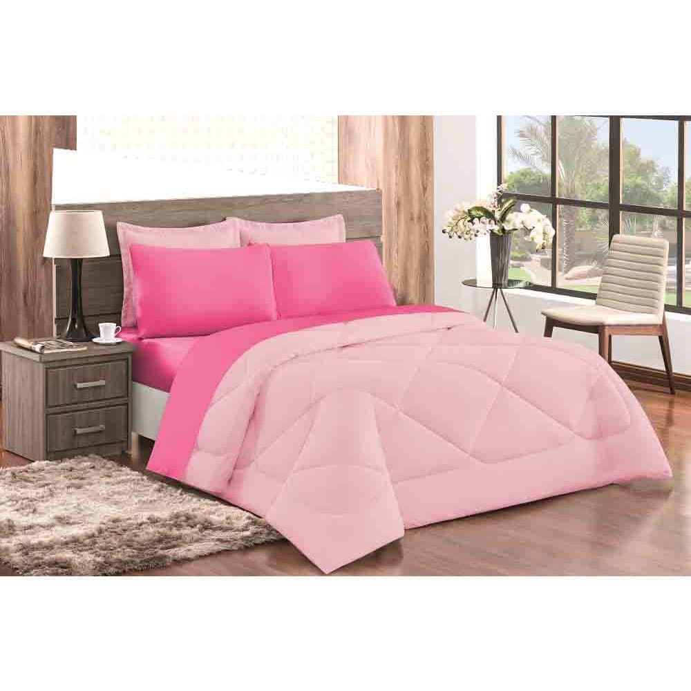 Kit Ternura Casal Queen Edredom + Lençol 6 Peças - Pink Com Rosa