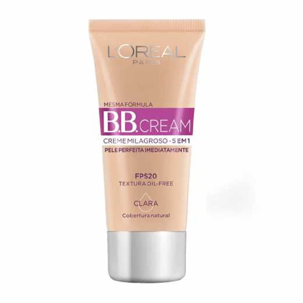 Bb cream loreal base clara (2.0) fator 20 fps milagroso 5 em 1 cinco em um pele anti brilho sem óleo 30mL relâmpago