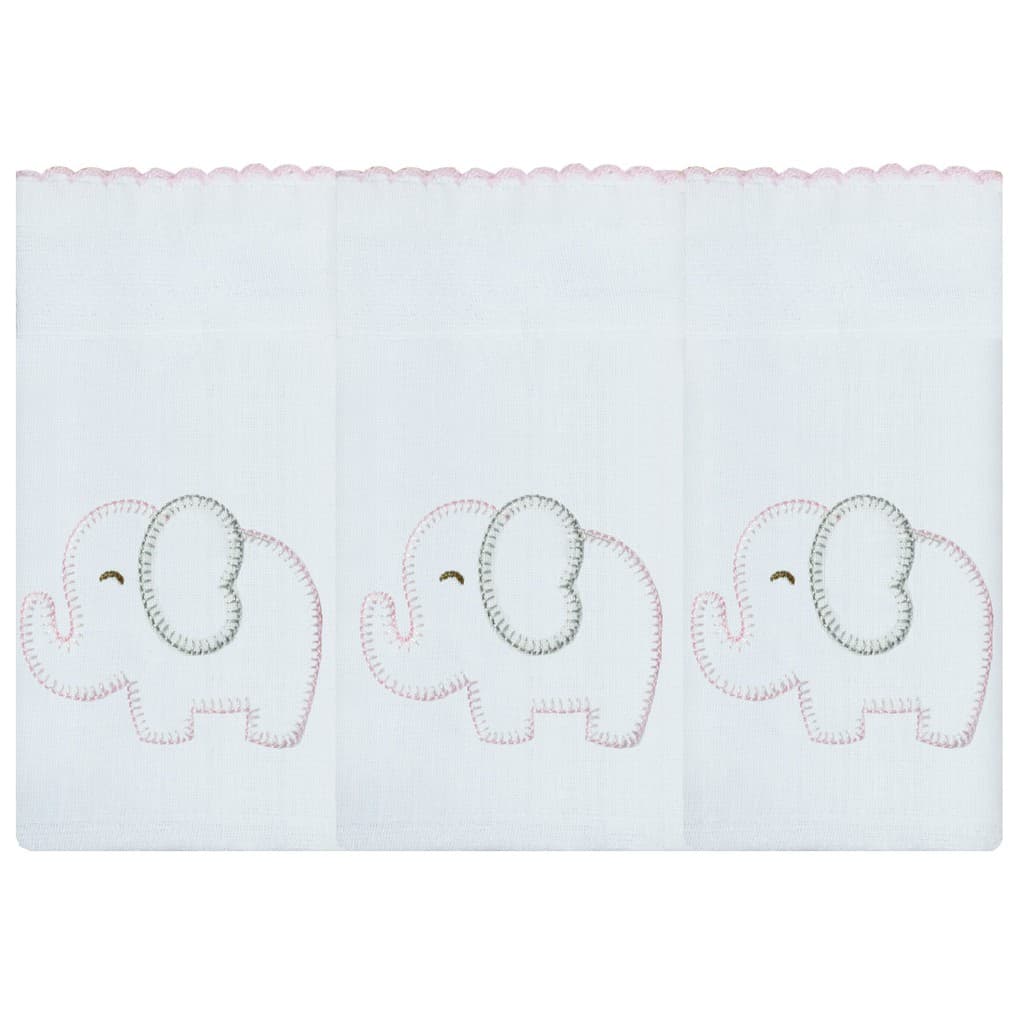 Kit 3 Fraldas de Ombro Elefante Chevron Rosa Tecido Toalha Fralda Dupla 100% Algodão
