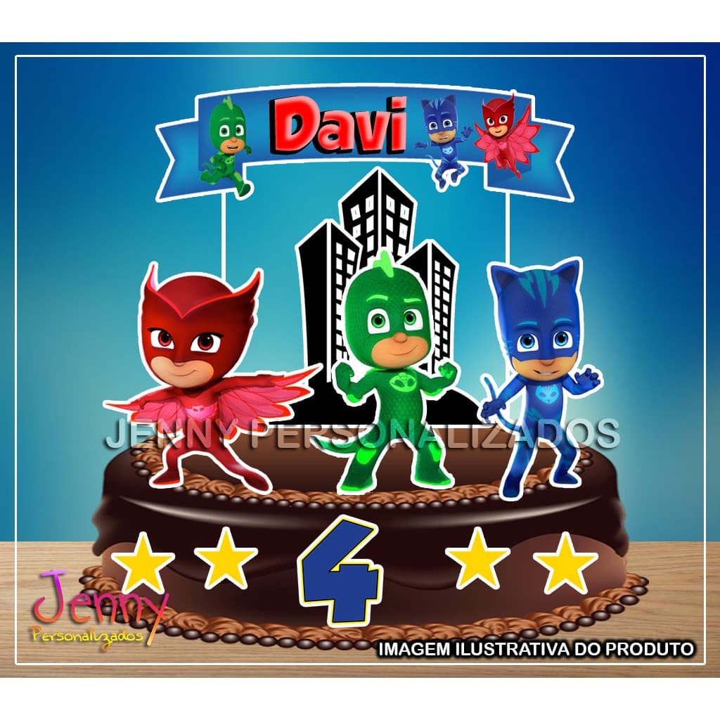Topo Topper de bolo PJ masks Personalizado