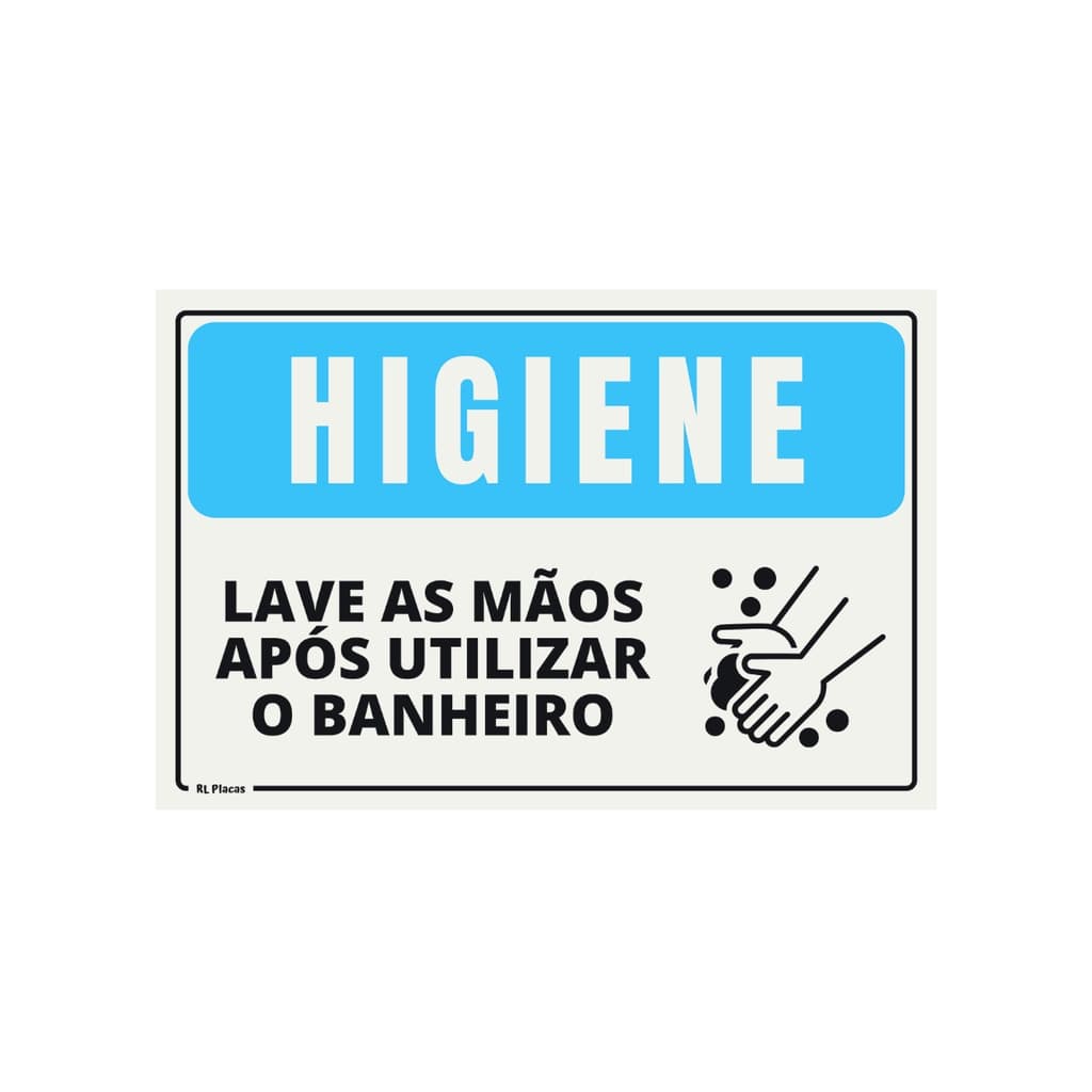 Placa de Sinalização Higiene Lave as Mãos Após Utilizar o Banheiro 20x15cm - Pictograma Preto