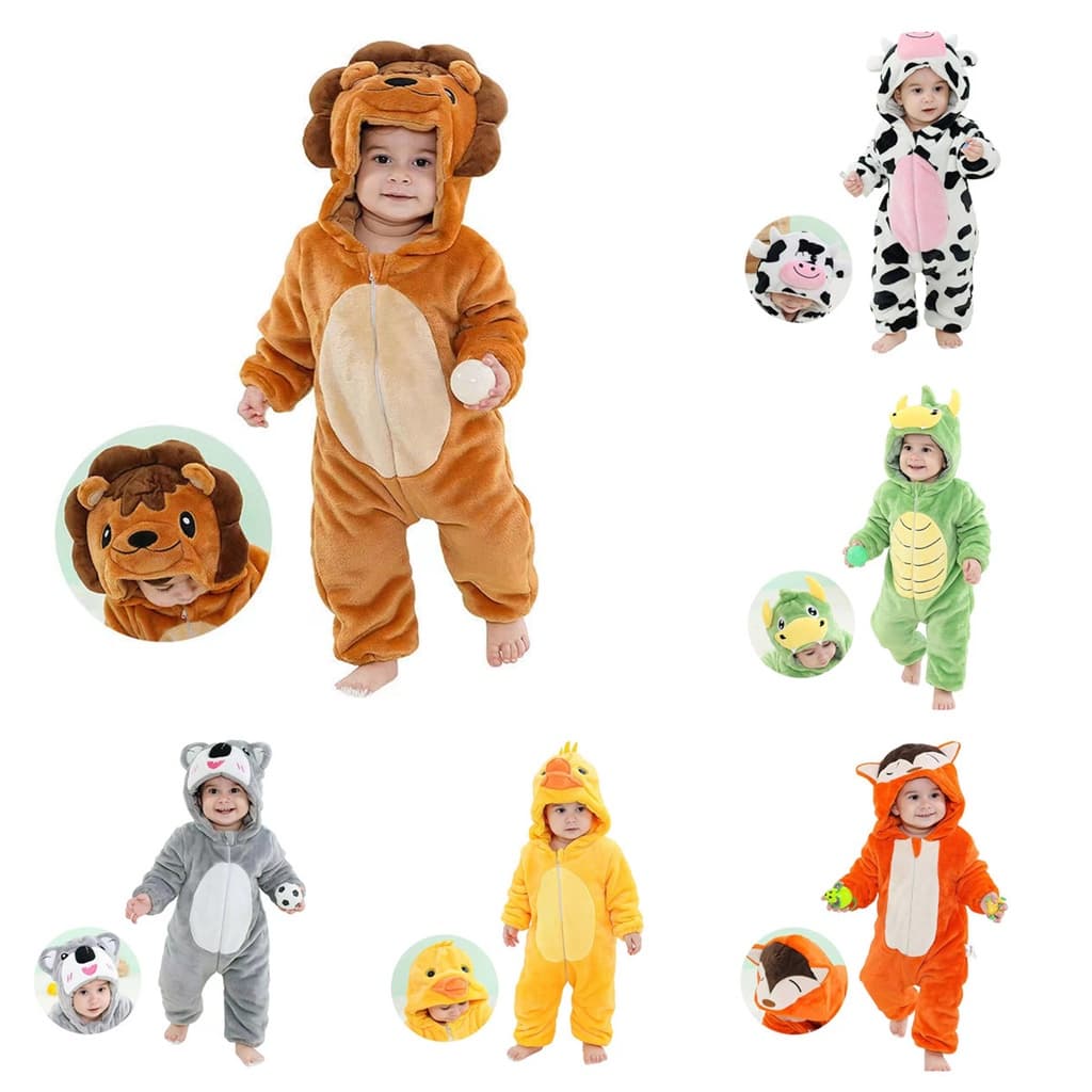 Bebês Recém-Nascidos Meninas Meninos Dinossauros Leão Desenho Animado Flanela Manga Longa Macacão Roupas De Bebê Pijamas