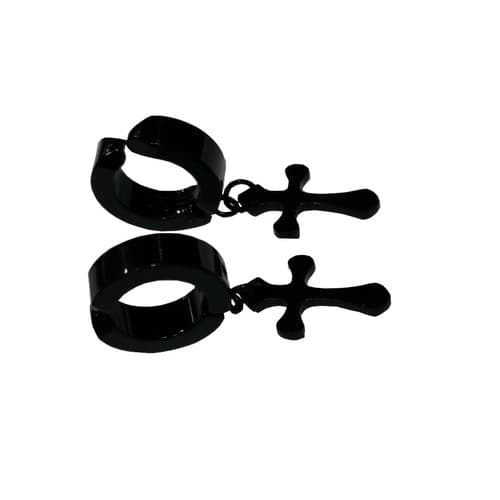 Par Brinco  Pressão Argola Cruz Crucifixo preto
