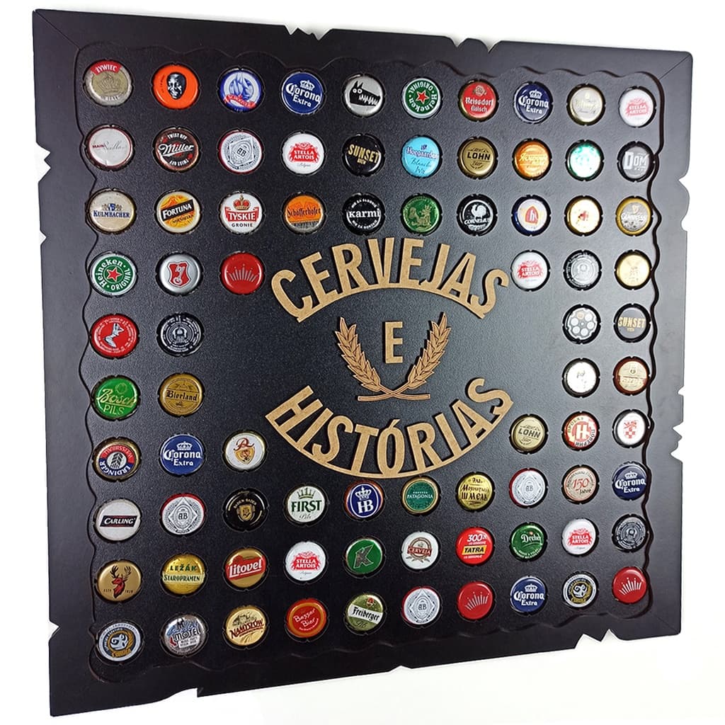 Porta Tampinhas Quadro Decorativo Para Sala Área de Festas Churrasqueira  - Cervejas e Histórias Cor Preto