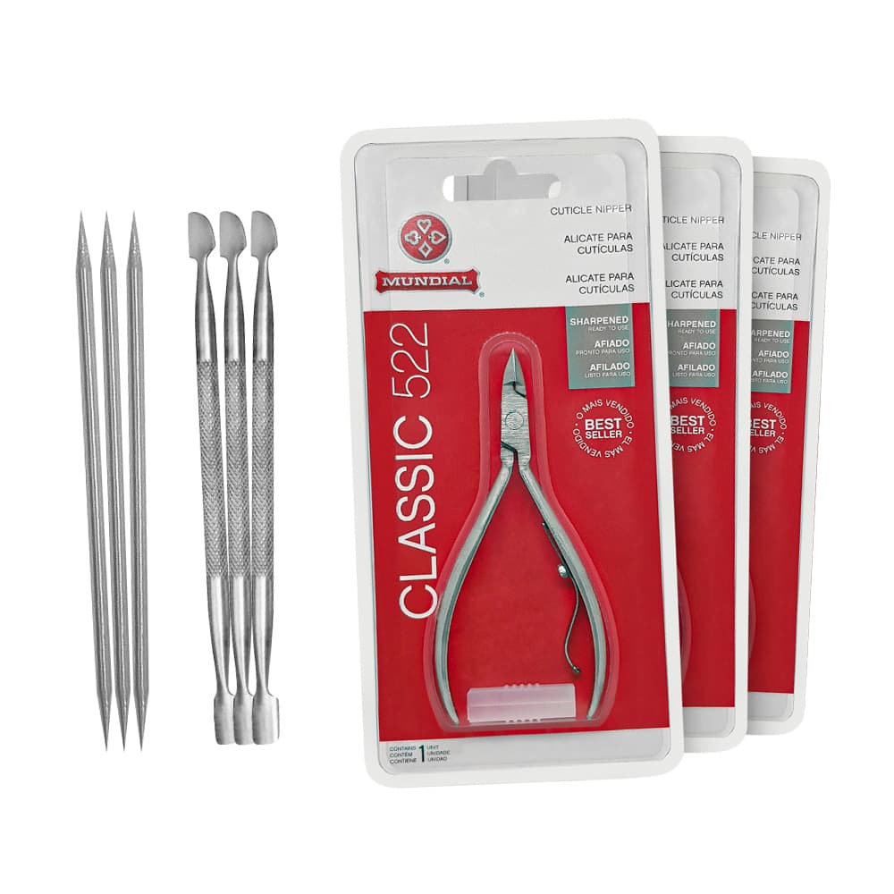 Kit 3 Alicates Mundial 522 Classic 3 Espátulas 3 Palitos