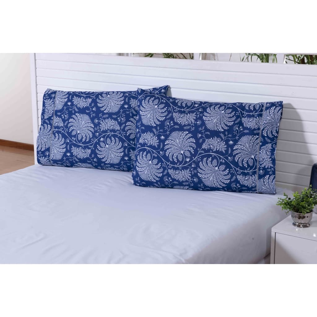 Par De Fronhas King 90x50 100% Algodão 150 Fios Ponto Palito Azul