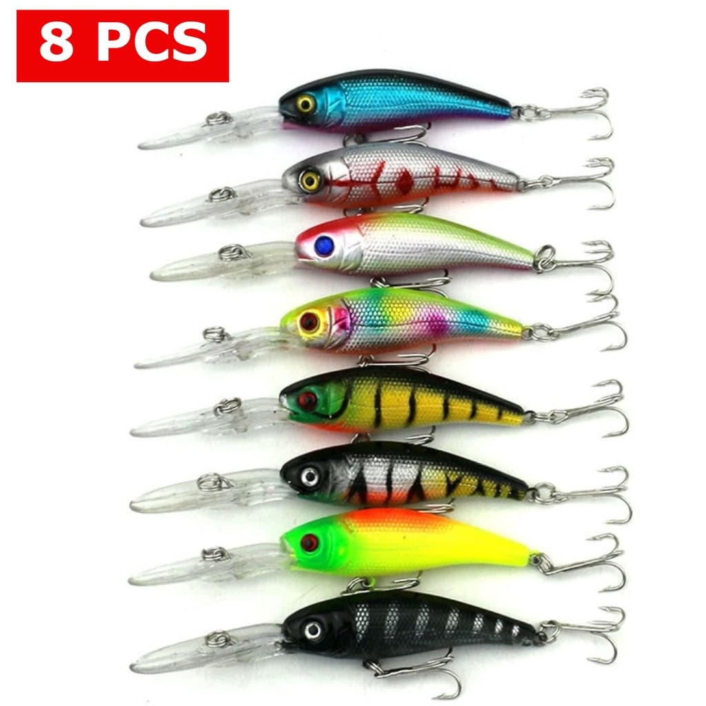 Kit 08 Iscas Artificiais Importadas 1/2 Meia Água / Fundo de 10 cms e 7,8 gramas Pesca Tucunaré Traíra Dourado Robalo Black Bass