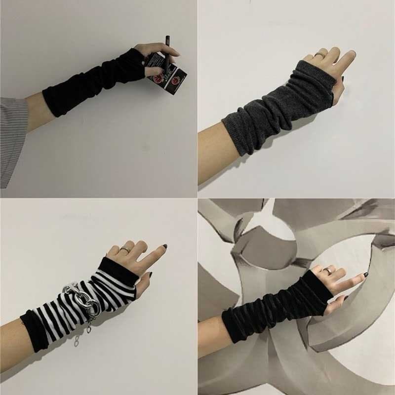 Punk Sweater Girl 2022 Tide Net Red Show Thin Lazy Hip-hop Wind Korean Black Gloves Lamb Coat C Goth Gloves Lolita Wrist