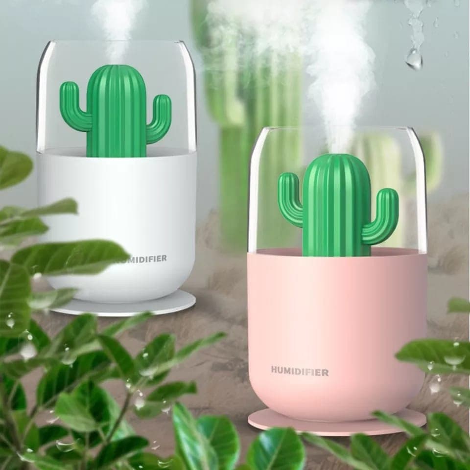 Purificador Umidificador De Ar Cacto 380ml De Mesa Com Led Chroma RGB USB Aroma Cactus