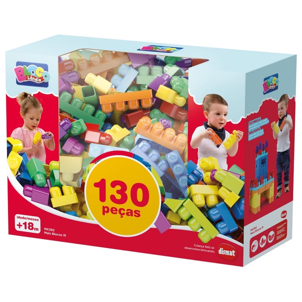 Blocos Montar Grande 130 Peças Brinquedo Educativo Encaixe Menina Menino
