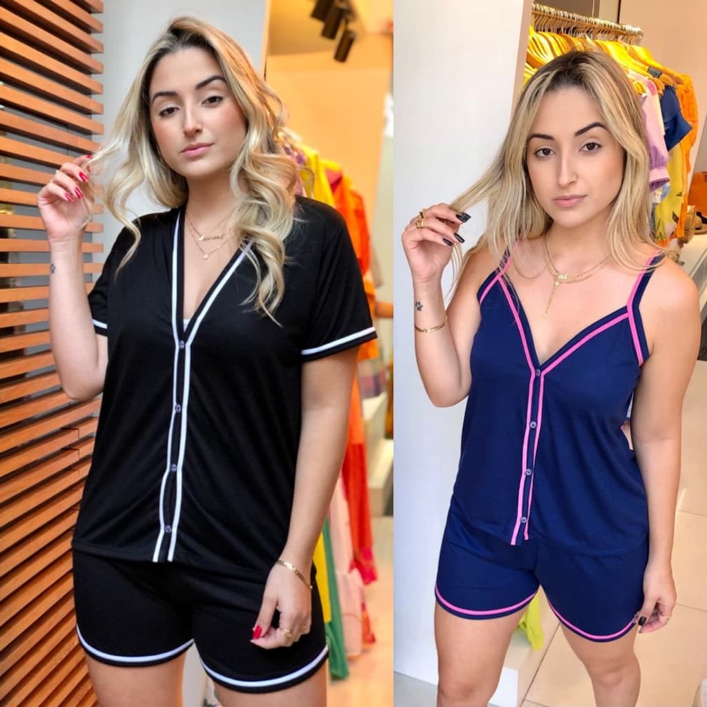 Kit 2 Pijamas Aberto Com Botões Femininos Blogueira Alcinha Gestação Amamentar Cirurgico Luxo