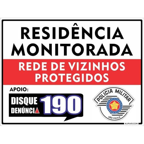 Placa Placa Residência Monitorada Sp 30x20cm Alumínio