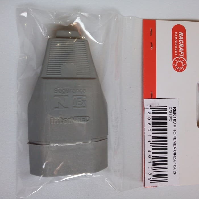 Plugue Femea 10A 2 Polos Cinza Escuro C/01 Pc RACRAFI Ref.108