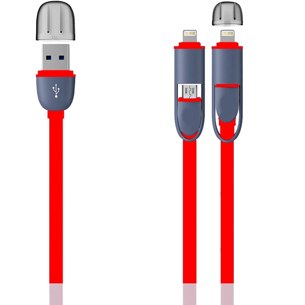 Cabo 2 em 1 USB X Micro USBV8 E Lightning Com 1,20 Metros Vermelho